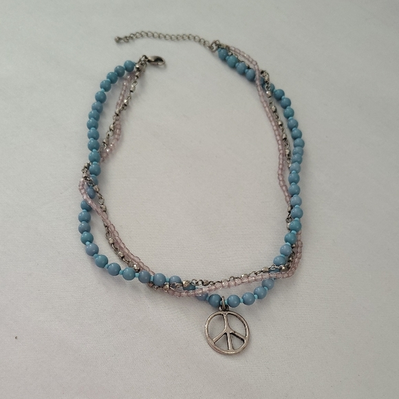 Multi-Strand Turquoise Beaded Necklace with Peace Pendant - Picture 5 of 5